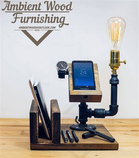 industrial pipe lamp with ipad and iphone docking station