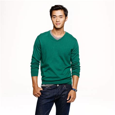 j crew tall cotton cashmere vneck sweater in green for men