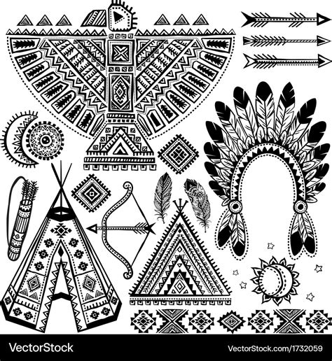 tribal native american set  symbols royalty  vector