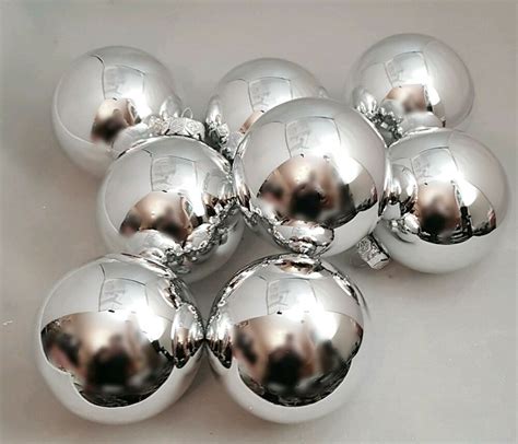 Silver Ball Ornament Set 8 Shiny Glass 3 Christmas Tree
