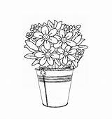 Coloring Bucket Flowers Painting Flower Drawing Embroidery Stroke Pages Book Floral sketch template