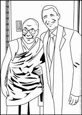 Dalai Holiness Lama Obama His Barack President Coloring 44th 14th Usa sketch template