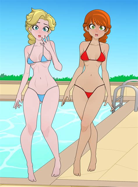 rule 34 2girls anna frozen bikini blonde hair blue