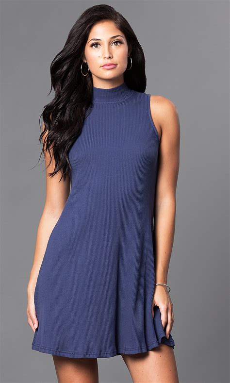 Ribbed Knit High Neck Short Casual Dress Promgirl