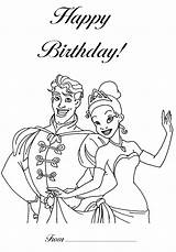 Coloring Princess Pages Disney Frog Birthday Printable Happy Tiana Print Sheet Kids Prince Invitations Coloringpages Colouring Color Naveen Enchanted Tangled sketch template