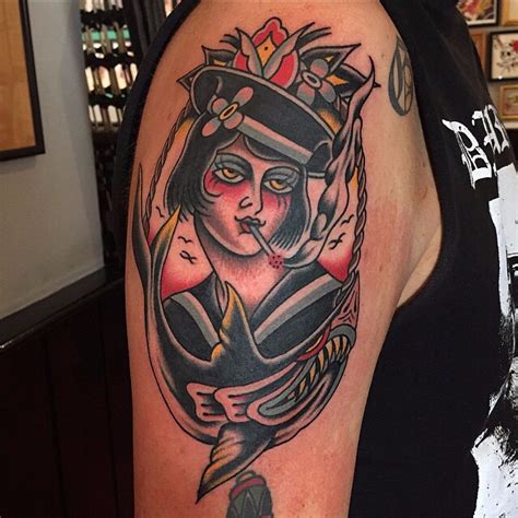 smoking girl sailor nautical tattoo by hugh sheldon best tattoo ideas