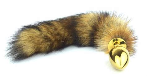 natural red fox tail with stainless steel gold plug