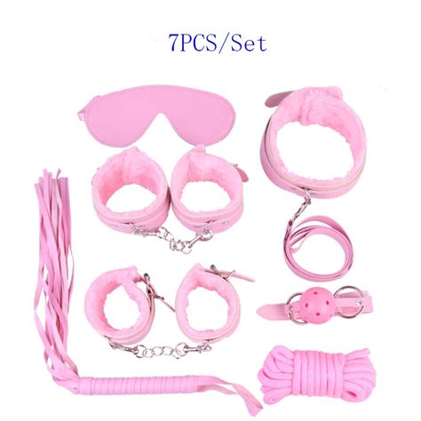 Pink 7pcs Set Role Play Faux Leather Fetish Erotic Toys Bondage
