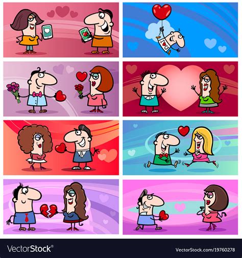 valentine cartoon greeting cards designs vector image