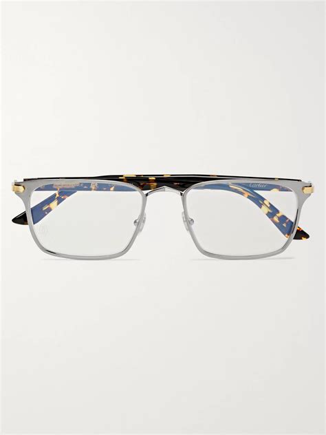 cartier square frame tortoiseshell acetate and silver tone optical