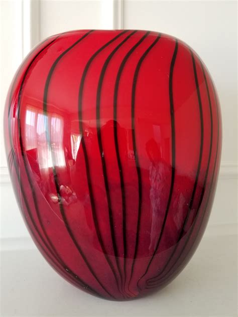 Art Glass Vase Beautiful Red With Black Inserts Glass Vase Etsy