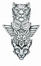 Totem Pole Tattoo Drawing Wolf Animal Tattoos Owl Lynx Drawings Tiger Spirit Geometric Deer Animals Paintingvalley Dot Lion Work Shading sketch template