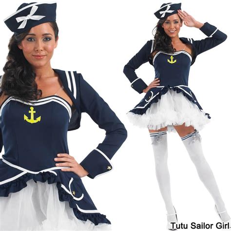 ladies sexy sailor fancy dress costume navy naval forces uniform