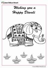 Diwali Pages Colouring Elephant Coloring Rangoli Diya Fireworks Taj Lady Hand Girl sketch template