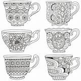 Tea Ausmalen Teacup Sherman Dover Zentangle Fancy Geschirr Gedeckte Tische Patronen sketch template