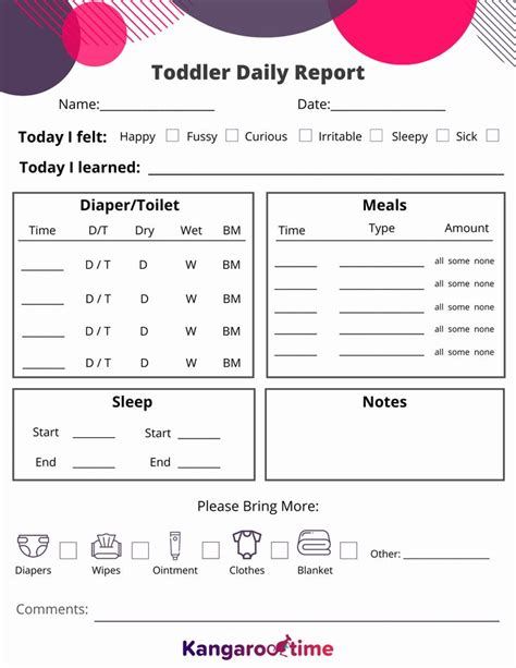 infant daily report  printable customize  print