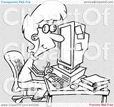 Computer Working Clip Cartoon Illustration Businesswoman Outline Royalty Rf Toonaday Transparent Background sketch template