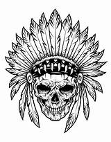 Coloring Native Pages Indian American Skull Chief Adults Adult Indians Feathers Tattoo Vector Color Print Justcolor Drawing Colouring Kids Books sketch template