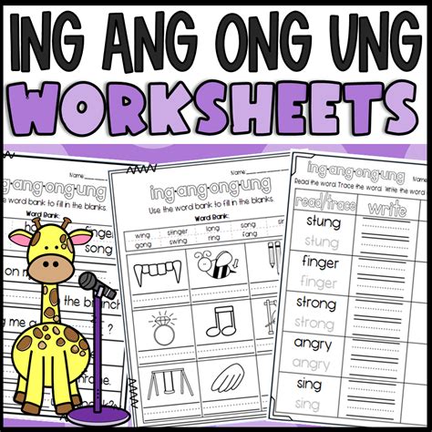 phonics sounds ing ang ong ung worksheets sorts cloze read