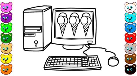 draw desktop computer  ice cream coloring book  kids