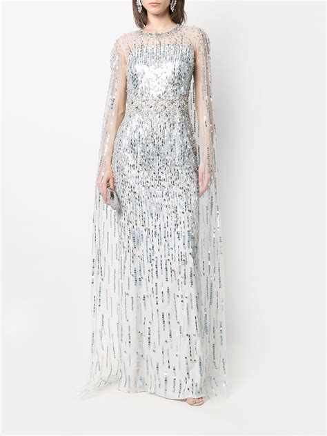 jenny packham lux sequin embellished cape gown farfetch