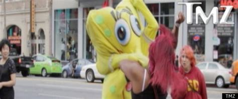 spongebob fight man in costume detained in hollywood after alleged
