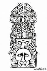 Coloring Mayan Inca Totem Aztec Mayans Aztecs Pages Incas Adult Inspiration Adults Inspired Drawing Mask Maya Printable Source Coloriage Culture sketch template