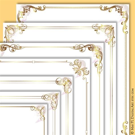 document frames page borders  gold floral foliage leaf etsy