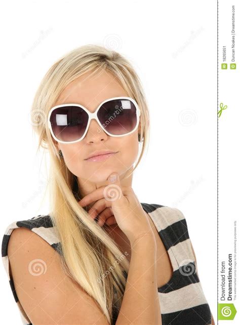 beautiful blonde woman in sunglasses stock image image