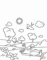Coloring Pages Spring Meadow Printable Blossoming Drawing Popular sketch template