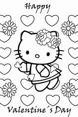 Coloring Kitty Hello Pages Valentines Happy Sheets sketch template