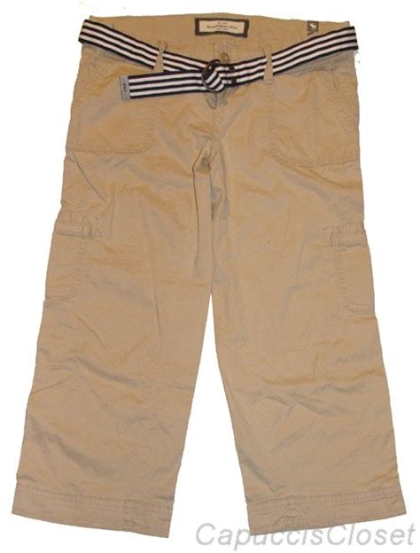 abercrombie and fitch womens khaki cropped cargo capris pants w belt sz 00 new nwt