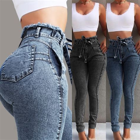 High Waist Jeans Women Streetwear Bandage Denim Plus Size Jeans Femme