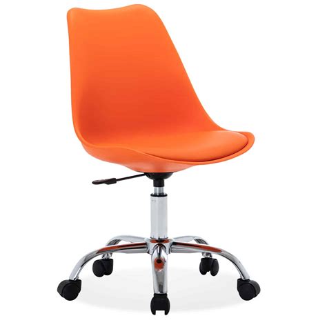 orange adjustable swivel office desk armless mid  chair affordable modern design furniture