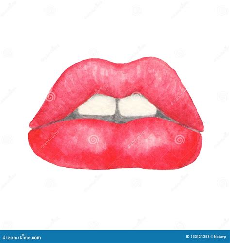 Beautiful Hand Drawn Watercolor Red Lips Design Fashion Illustration