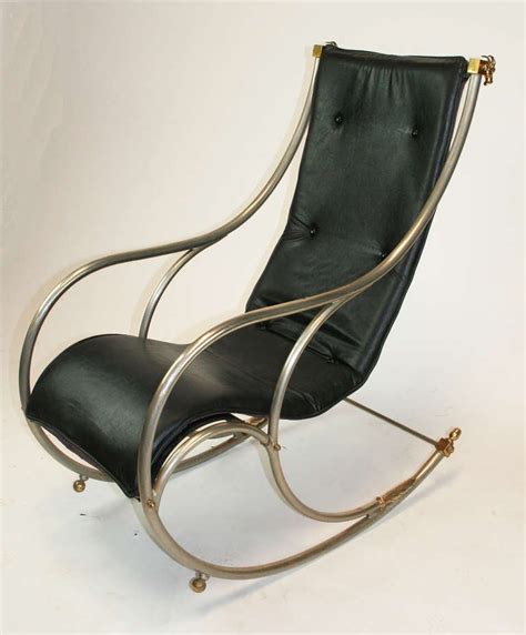 Jansen Style Steel And Brass Campaign Rocking Chair For Sale At 1stdibs