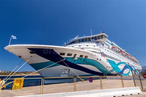 cruise ship   port  crete   sunny clear day editorial stock