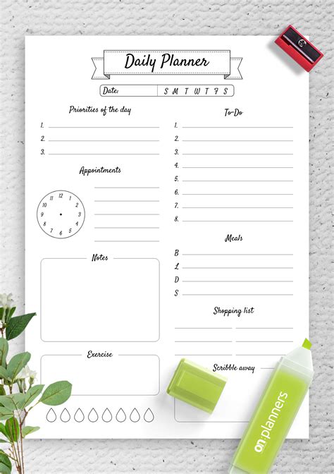 printable daily planner  scribble  section