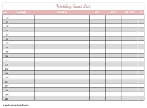 wedding guest list templates excel  formats