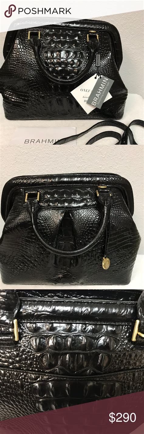 brahmin bristol aspen black satchel croc leather  structured satchel   feminine flare