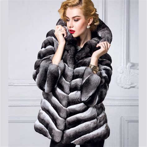 real fur coat women luxury chinchilla fur high end fur coat with hood