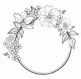 Flower Border Drawing Wreath Coloring Pages Rose Floral Flowers Borders Drawings Embroidery Color Doodle Patterns Outline Hand Draw Silhouette Frame sketch template