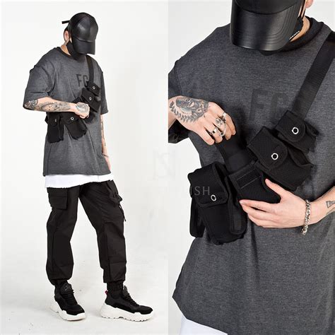 newstylish mens fashion techwear multiple mesh pocket