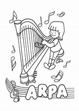 Arpa Instrumentos Tocando Musicales Menina Toca Harp Colouring Cuerda Colorearimagenes Barometro Tudodesenhos Riomar sketch template