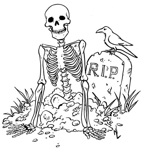 skeleton  rip grave halloween coloring page  kids