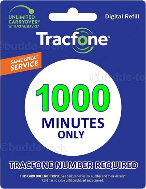 Tracfone 1000 Minutes Add On Service Card Prepaid Digital Refill Card