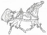 Carousel Horse Coloring Drawing Pages Adult Horses Adults Drawings Color Line sketch template