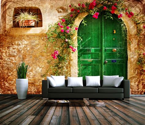 [self Adhesive] 3d Flower Vine Green Door Patio 8 Wall Paper Mural Wall