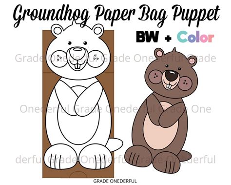 groundhog paper bag puppet template printable craft  kids etsy de