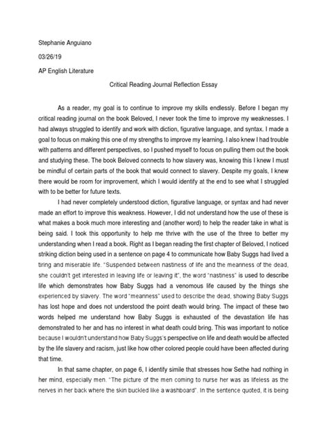 critical reading journal reflection essay hope love   day